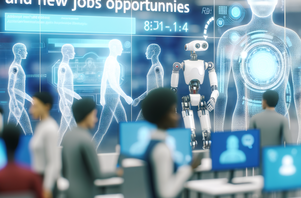 Empleados en oficina moderna colaborando con inteligencia artificial